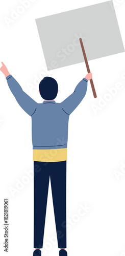 A man is holding a sign and pointing to the sky