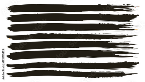 Black grunge brush strokes and paint lines, hand drawn elements isolated on white background