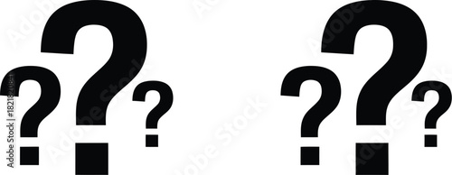 Two black question marks presented on a plain white background simple design