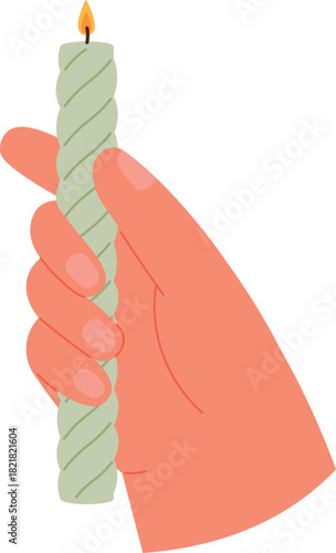 A hand holding a candle with a wick