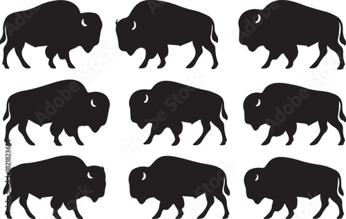 Buffalo silhouette collection American prairie wildlife clipart set
