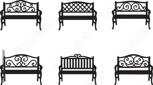 Outdoor bench silhouettes, vintage park benches