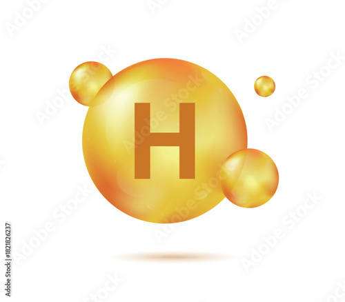 Vitamin H gold capsule. Pill capcule vector illustration isolated on white background. Beauty and health vector concept. Vector illustration