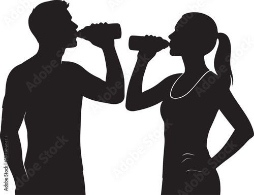 Silhouettes of people man and women drinking