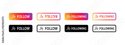 Follow and following buttons. Sign of subscription. The concept of the social network. Vector illustration