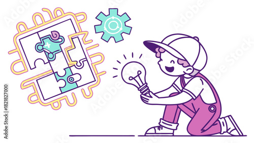 Young Inventor Solving Digital Puzzle Circuits for Innovation Success