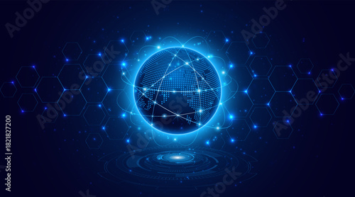 Concept of global network connection. World map. Modern internet network connection technology. High speed internet or fast wireless data transmission.	