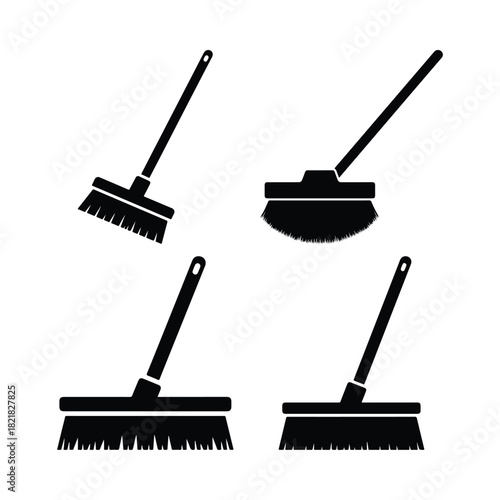 Cleaning Tools Brooms and Dustpans Silhouettes