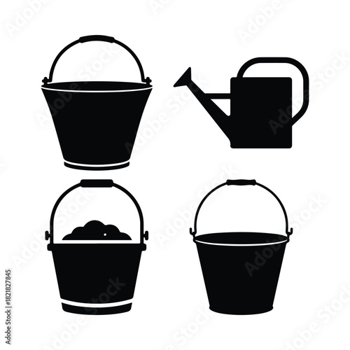 Buckets Watering Cans Gardening Containers Icons
