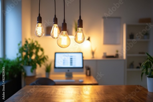 Cozy workspace lighting setup home office photograph modern interior close-up comfort and productivity