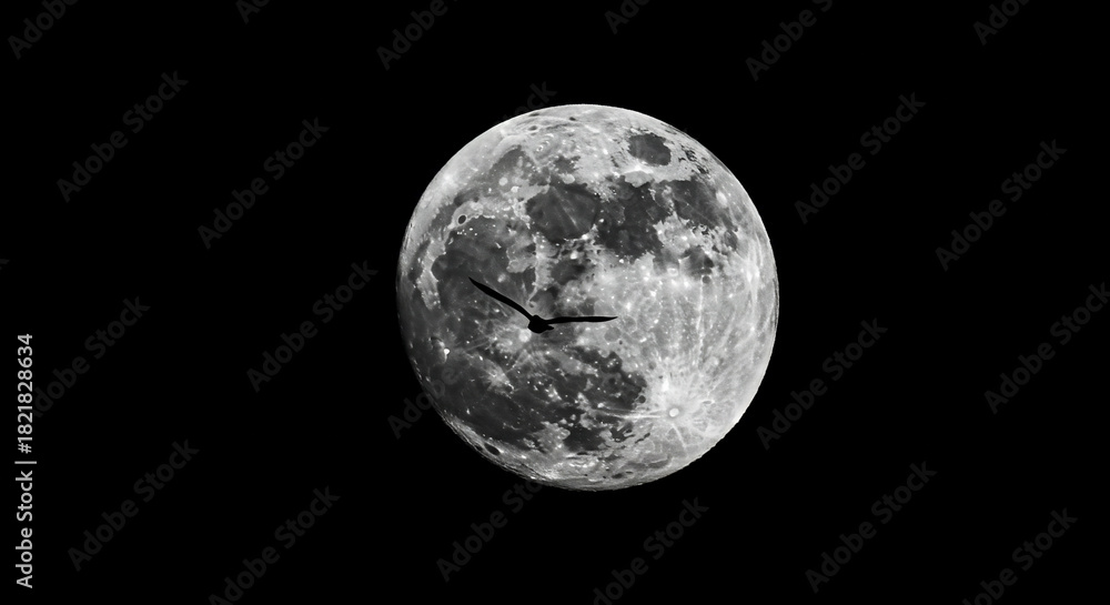 Naklejka premium Grayscale full moon against dark sky