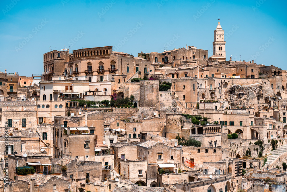 Naklejka premium Ancient Sassi di Matera and Bell Tower, Basilicata, Italy
