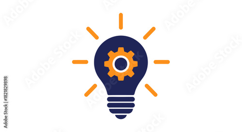 Creative idea concept icon featuring a cogwheel within a lightbulb, symbolizing innovation and problem-solving