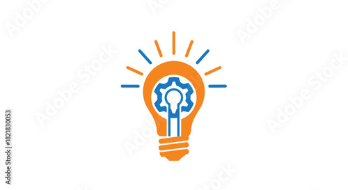 Innovative lightbulb with a prominent gear graphic symbolizing creative engineering solutions and technological development, representing bright ideas, mechanical thought, and problem-solving concepts