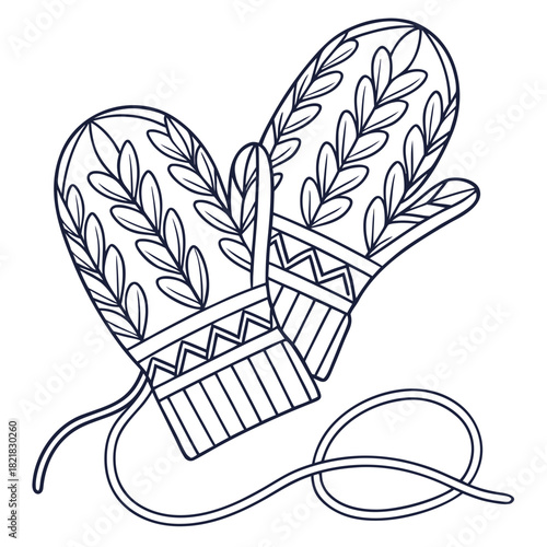 Detailed Winter Mittens Coloring Page with Intricate Designs.