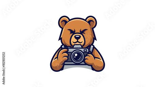Cartoon bear photographer holding camera for creative imagery concepts