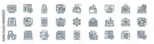 linear internet security icon pack. vector thin line icons collection such as clickbait, browser, padlock, malware, password, worm, wifi, data protection
