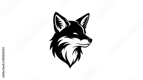 Black and white fox head illustration isolated on white background
