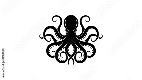 Black octopus silhouette on white background vector illustration