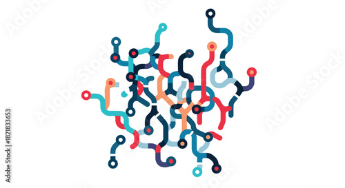 Creative abstract background with a network of colorful branching and interconnected rounded lines on a clean white design.