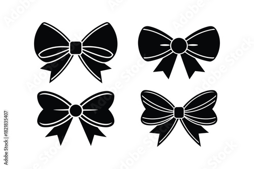 bow set of vector silhouette art illustration