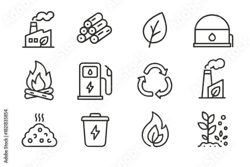 Waste biomass recycling flame icon green energy burning vector icons eco tank