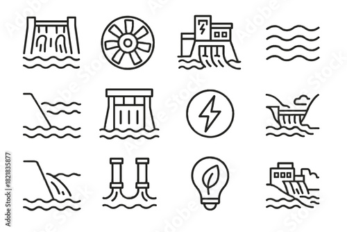 Icon icons vector gate water energy turbine river hydropower eco hydro plant