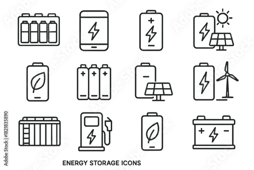 Icon cells vector accumulator icons storage energy wind charging battery bank