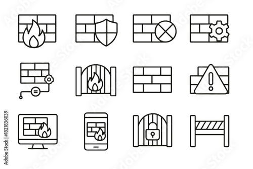 Access locked gate vector set brick secure blocked firewall icon mobile