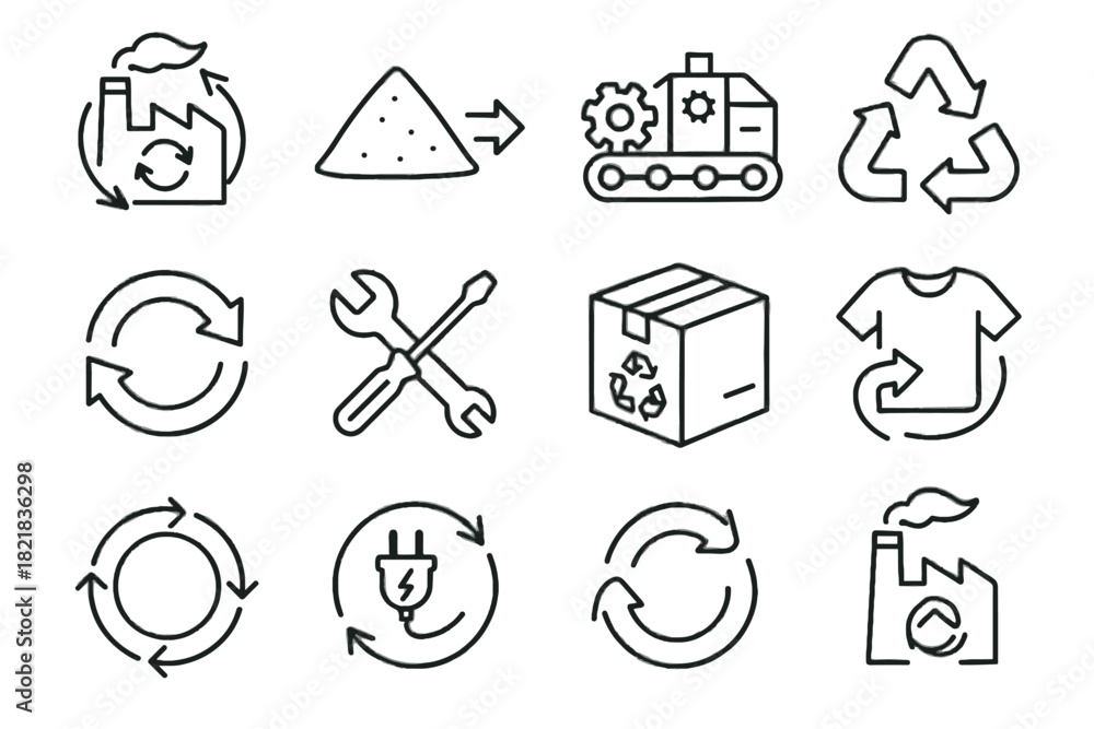 Fototapeta premium Vector circular item product arrows loop reuse factory input icon closed flowchart