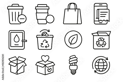 Waste receipt reusable cup eco station icons composting icon vector reduction bin