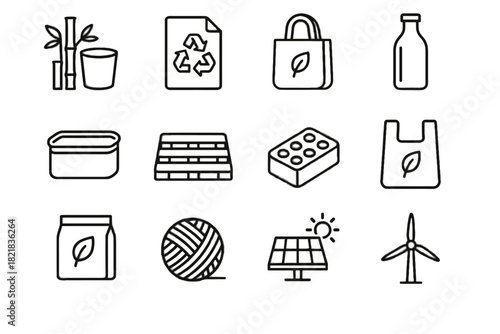 Vector pallet paper wooden sustainable icon icons metal turbine materials bottle fiber
