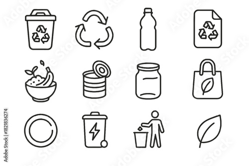 Recycling circular icon segregation icons grid can jar waste reusable arrows vector