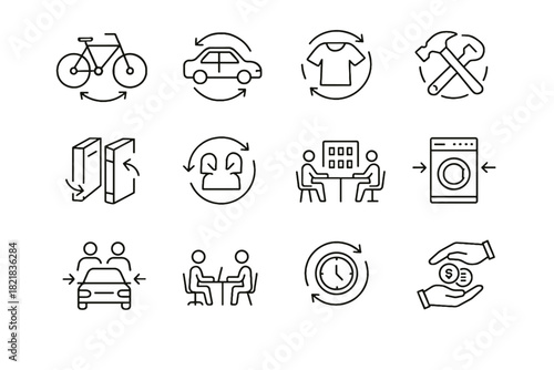 Clothing lending shared icons economy ride vector exchange sharing appliance icon space