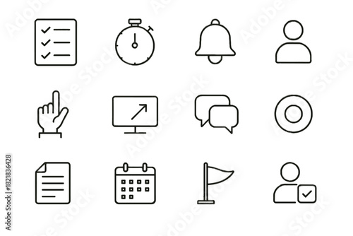 Document chat assignment management timer notification task flag vector icon meeting icons