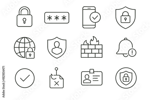 Vpn icon firewall bell message vector set alert security shield authentication privacy