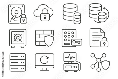 Icons hard security lock data server file control vector icon monitoring network