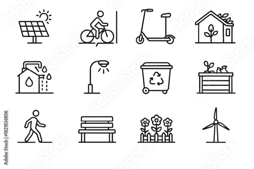 Eco turbine icon street vector pedestrian public collection green infrastructure wind compost