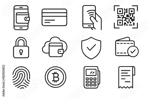 Payment wallet crypto qr digital nfc vector transaction cloud credit scan icon