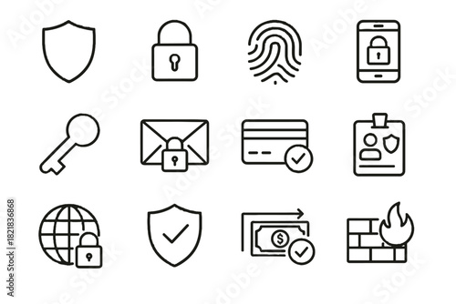 Security shield transaction confirmation firewall vector check secure authentication padlock icons antivirus