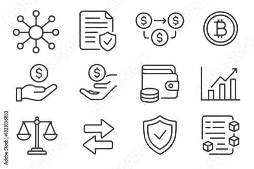 Decentralized scale stack vector icon network flow borrowing icons analytics security finance