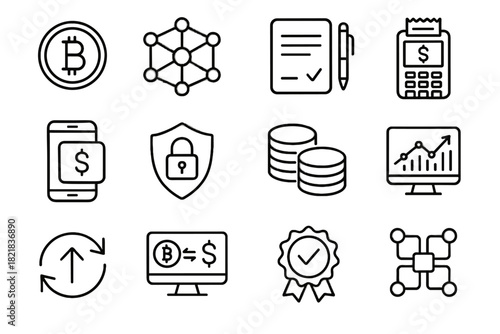 Stack analytics smart coin icon vector currency decentralized arrows verification terminal icons