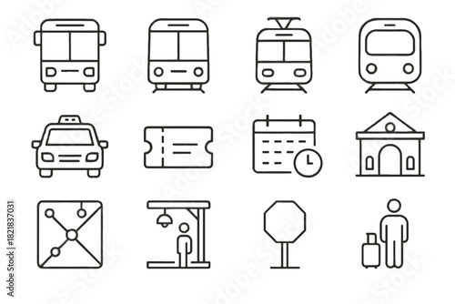 Bus public taxi tram station passenger icons sign stop icon map vector