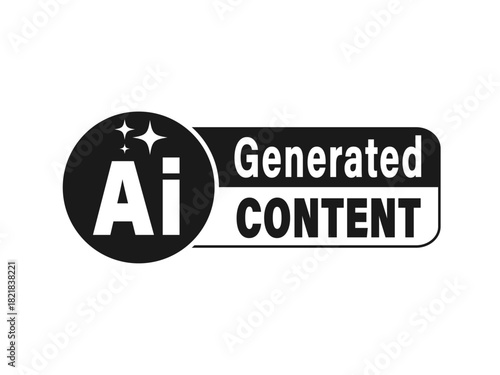 AI generated content . Information sign with the symbol inside a circle and text on the right in black and white. Badge.