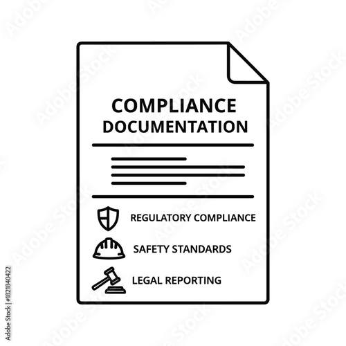 Outline icon of compliance documentation with safety and legal text