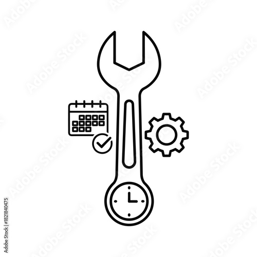 Line icon set for maintenance service, repair, and scheduling