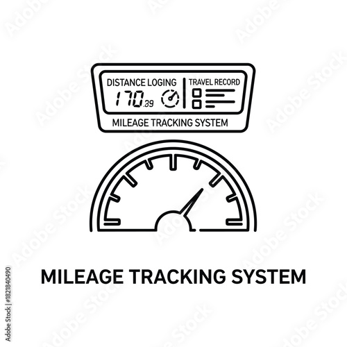 Mileage tracking system icon with speedometer and digital log isolated on
