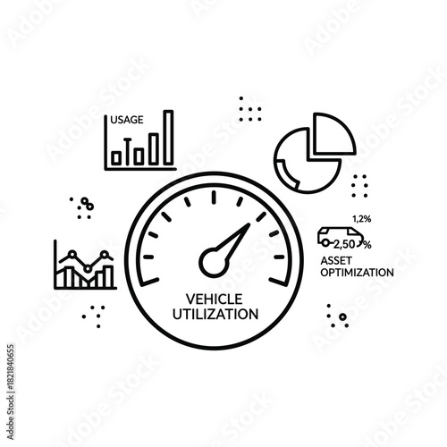 Vehicle utilization dashboard icon with charts for asset optimization