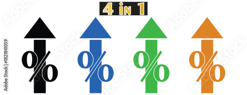 Percentage Growth and Business Rate Increase Icon Set, Upward Arrow with Percent