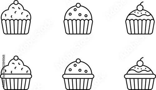cup cakes line icons